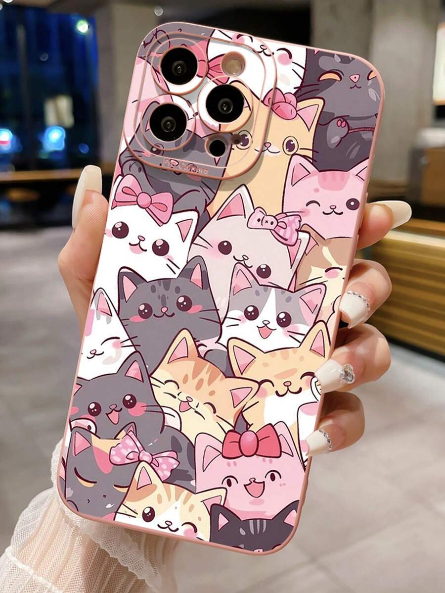 1pc Multi-Cats Camera Anti-Fall Mobile Phone Case Compatible With Apple, /Galaxy, Infinix, Redmi, OPPO, VIVO, Realme Waterproof Shockproof Scratch Resistant - Pink - View 1