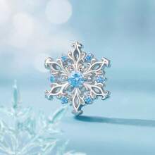 WOSTU 1 Stück 925 Sterlingsilber glänzender Winter Schneeflocken Charm Perlen Anhänger, geeignet für DIY Armband Halskette Schmuckherstellung, Geschenkidee für Mädchen & Frauen in der Ferienzeit