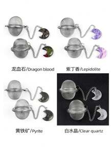 1pc 304 Stainless Steel Tea Infuser With Crystal Stone, Extended Chain Hook, Tea Ball Strainer, For Loose Leaf Tea, Spices, Condiments, Gift For Tea Lovers, Crystal Moon Decor Craft Back To School