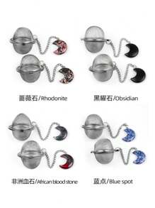 1pc 304 Stainless Steel Tea Infuser With Crystal Stone, Extended Chain Hook, Tea Ball Strainer, For Loose Leaf Tea, Spices, Condiments, Gift For Tea Lovers, Crystal Moon Decor Craft Back To School
