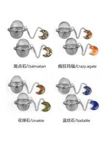 1pc 304 Stainless Steel Tea Infuser With Crystal Stone, Extended Chain Hook, Tea Ball Strainer, For Loose Leaf Tea, Spices, Condiments, Gift For Tea Lovers, Crystal Moon Decor Craft Back To School