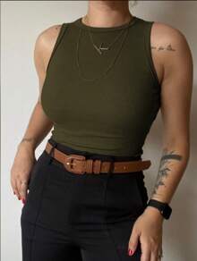 Women's Basic Ribbed Tank Top Ribana - 1Braun+1Marineblau+1Armeegrün+1Schwarz+1Wein - Übersicht 5