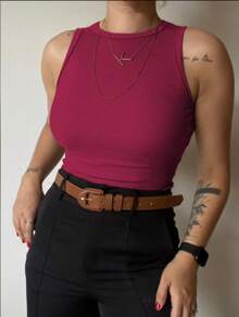 Women's Basic Ribbed Tank Top Ribana - 1Braun+1Marineblau+1Armeegrün+1Schwarz+1Wein - Übersicht 8
