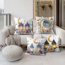 4 Stücke Ramadan Dekorative Kissenbezüge mit Blumen- und Laternen-Motiv