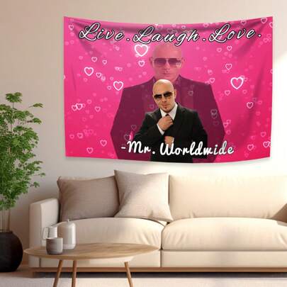 ธงทาปิสเตอรี่ตลาดโลก Funny Meme "To Live Laugh Love Mr. Worldwide Says" ขนาดใหญ่ผ้าม่านแขวน เสื่อโยคะ
