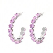 1 Par de Brincos de Botão Femininos Bonitos Pequenos e Redondos com Zircônia Rosa, Cor de Prata Antiquada, Jóias para Casamento, Noivado e Festa