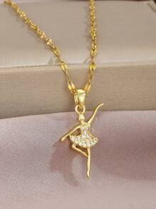 1pc Beautiful Personalized Fashion Micro Inlaid Cubic Zirconia Ballet Girl Pendant Stainless Steel Necklace Suitable For Kids Girls Family Friends Classmates Festival Gifts For Parties Dates Travel Vacation Style Necklace