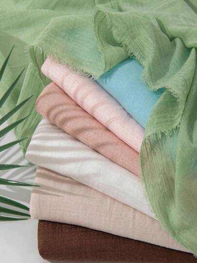 Khăn choàng vải lanh trơn màu mới, khăn choàng trơn phong cách Hàn Quốc cho nữ xuân hè, khăn choàng nhẹ đa năng có viền tua rua cho trang phục