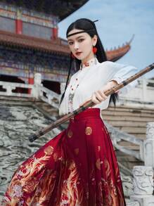 Spring Chinese Style Vintage White Simple Embroidery Flower Lapel Lapel Wrist-Length Sleeve Semi-Sheer For Chinese Newyear, Daily, Street, Commuting, Home And Other Occasions To Wear Hanfu Tops - White - View 8