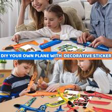DuLaSeed 3pcs Durable Interactive Airplane Launcher Toy - 2 Flight Modes, Easy Assembly, 3 Stickers - Ideal For Outdoor Play, Halloween, Christmas, Birthday Gifts For Ages 3-12 - Blue - View 5
