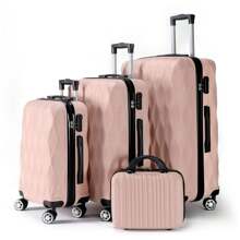 4 合 1 行李箱套装，航空公司认可的 AB，带密码锁和旋转轮，14 英寸 20 英寸 24 英寸 28 英寸，多种颜色可选，硬质行李箱拉杆箱旅行手提行李机舱行李旅行包必备包推车硬壳行李箱轻便便携简约大容量外出收纳多功能外壳，密码锁随身行李拉杆箱适用于学校大学男孩女孩女士男士旅行圣诞节礼物的理想选择节日必需品，行李箱拉杆箱旅行手提行李机舱行李旅行包必备包推车硬壳行李箱轻便便携简约大容量外出收纳多功能 - 粉色 - 查看 2