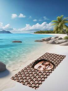 1pc Customized Funny Face Photo Printed Beach Towel, Personalized Name Bathing Towel, Customized Pool Towel, Beach Blanket, Outdoor & Holiday Birthday Gift, Multi-Functional, Reusable, Easy To Clean, For Anniversaries, For Graduation, For Weddings Summer Bathroom Decor Travel Essentials Travel Accessories Beach Essentials