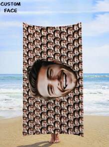 1pc Customized Funny Face Photo Printed Beach Towel, Personalized Name Bathing Towel, Customized Pool Towel, Beach Blanket, Outdoor & Holiday Birthday Gift, Multi-Functional, Reusable, Easy To Clean, For Anniversaries, For Graduation, For Weddings Summer Bathroom Decor Travel Essentials Travel Accessories Beach Essentials