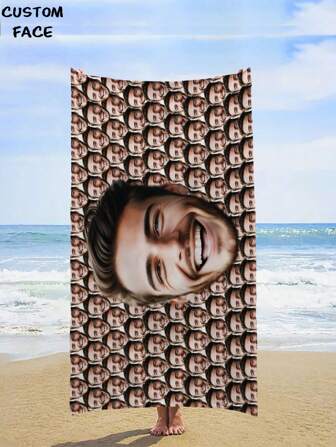 1pc Customized Funny Face Photo Printed Beach Towel, Personalized Name Bathing Towel, Customized Pool Towel, Beach Blanket, Outdoor & Holiday Birthday Gift, Multi-Functional, Reusable, Easy To Clean, For Anniversaries, For Graduation, For Weddings Summer Bathroom Decor Travel Essentials Travel Accessories Beach Essentials,Sunny Journey,Warm Ambience,Home & Living,Customized Beach Towels