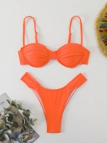 全新欧美风格纯色比基尼度假夏季泳装 - 橘色 - 查看 1