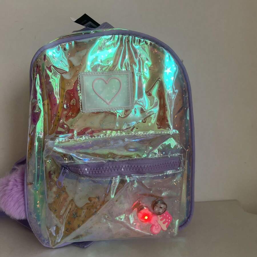 Women's Waterproof Backpack For Girls Shining Heart Shape 8021 - Roxo Brilhante - Xem 1