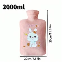 1 个 2000 毫升可爱毛绒热水袋，PVC 内衬，便携式加热垫，用于保持手/脚温暖，快速保温，适用于颈部、背部、肩部、腿部和月经来潮，可清洗和重复使用，是户外、办公室、学校、家庭的理想选择 - 彩色 - 查看 10