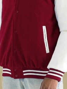 Mens Melton Faux Leather PU Sleeve Letterman Varsity Jacket Casual New Autumn Men Jacket - 酒紅色 - 查看 2