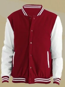 Mens Melton Faux Leather PU Sleeve Letterman Varsity Jacket Casual New Autumn Men Jacket - 酒紅色 - 查看 1