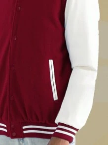 Mens Melton Faux Leather PU Sleeve Letterman Varsity Jacket Casual New Autumn Men Jacket - 酒紅色 - 查看 5