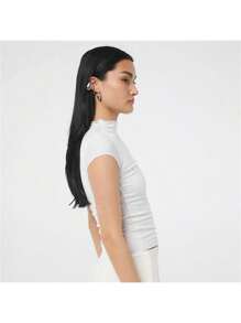 Camiseta de manga corta diaria de moda casual de cuello redondo sólido de verano para mujeres - Blanco - Ver 4