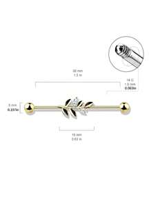 1pc Zirconia Leaf Piercing Stud Earring, 316 Stainless Steel Fashion Niche Industrial Barbell Long Ear Bridge Cartilage Earring, Body Piercing Jewelry, Gift For Date, Party & Daily Wear
