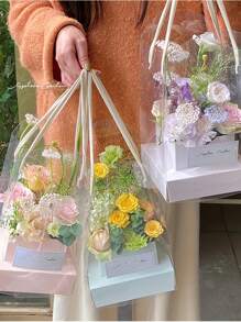 1/5pcs, Hand Flower Box, Transparent Waterproof Flower Packaging Box, Flower Tote Bag, Flower Art Flower Arrangement Box, Mother's Day Flower Box, Florist Supplies Package Flower Material, Small Business Supplies, Party Favors Valentine's Day