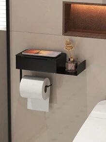 1 pieza Portarrollos de papel higiénico con estante, estantería para almacenamiento de toallitas húmedas de baño, estantería montada en la pared para almacenamiento de rollos de papel, portarrollos de baño, accesorios de baño