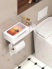 1 pieza Portarrollos de papel higiénico con estante, estantería para almacenamiento de toallitas húmedas de baño, estantería montada en la pared para almacenamiento de rollos de papel, portarrollos de baño, accesorios de baño