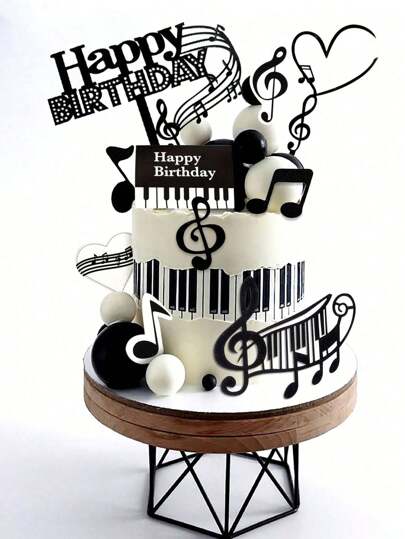 23PCS Or1PC Rock Music Cake Decorations, Black Musical Note Disco Ball Cake Decorations, Suitable For Birthday Cake Baptism Gender Reveal Party Cake Decorations, Music Theme Rock Theme Party Cake Decorations