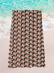 1pc Customized Photo/Funny Face Personalized Beach Towel, Personalized Name Bathroom Towel, Customized Pool Towel, Beach Blanket, Outdoor, Birthday Vacation Gift Summer Holiday Bathroom DecorTravel Essentials Travel Accessories Beach Essentials