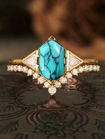 1pc Bohemian-Style Green Turquoise Ring, Gift For Valentine's Day, Christmas, New Year, Suitable For Daily Wear And Accessories