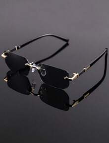 1 Piece Fashion Retro Design Rimless Square Sunglasses For Driving, Daily Use, Beach Accessory, For Unisex. UV400 Protection - Black - View 2