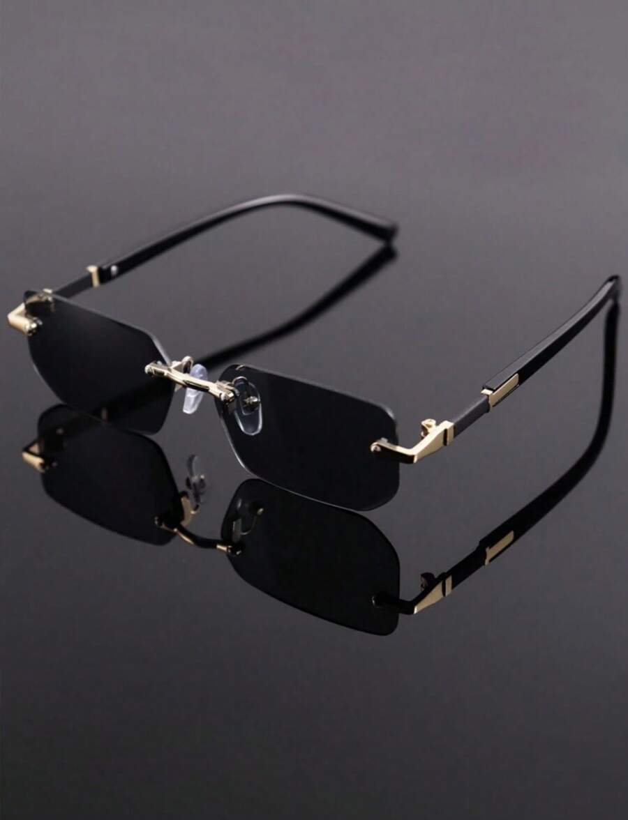 1 Piece Fashion Retro Design Rimless Square Sunglasses For Driving, Daily Use, Beach Accessory, For Unisex. UV400 Protection
