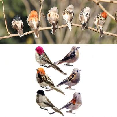 1/3/6件仿真鸟逼真3.9英寸泡沫羽毛麻雀鸟夹饰品圣诞装饰工艺婚礼派对配件春季庭院装饰