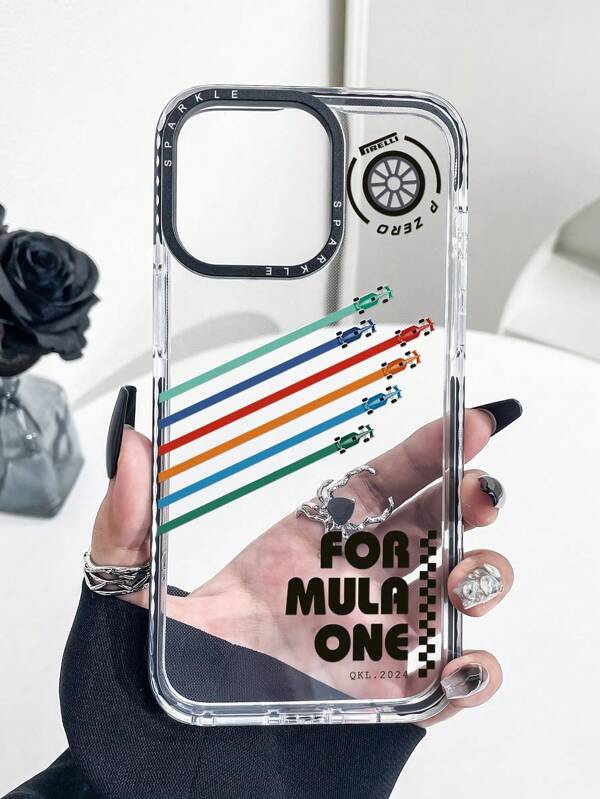 Airplane 1pc Fashion Dual-Tone Transparent Colorful Racing Print Shockproof Phone Protective Case, Compatible With Iphone7plus/X/11/12/13/14/15/16promax