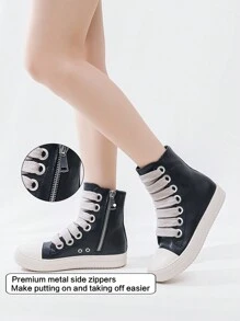 Alan Vincent Black Boots 2025 New Style Women Boots High-Top Women Lace-Up Zip Flat Boots Party Shoes For Women Daily Wear Ladies Shoes Casual And Versatile Fashion Sneakers Cute Boots