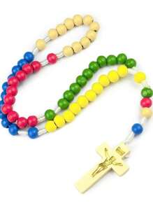 1 件天然木珠编织情侣项链，8 毫米珠子，日常佩戴西式风格