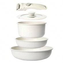 GiPP Juego de sartenes GiPP con mango extraíble, juego de sartenes de inducción con revestimiento antiadherente de 20/26 cm, seguro, sin PFOS/PFOA, fácil de limpiar, juegos de sartenes aptos para todo tipo de cocinas