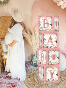 4pcs 10.6 Inch Theme Balloon Boxes Blocks With Letters, Paper Balloon Filling Boxes Gift Box For Photo Prop Gender Reveal, Birthday Party Decorations - Multicolor - View 6