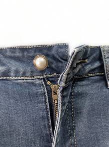 Laphilo Jean en jean pour femme avec 5 poches et fermeture sur le devant avec fermeture éclair et bouton.