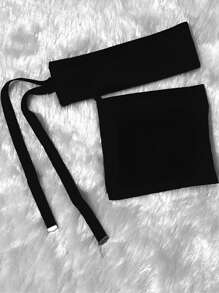 1pc Soft Solid Color Chiffon Decorated With Tie-Up Face Veil, Flexible Fastener Conservative Arabian Style Modest Veil, Suitable For Daily Use, Black Veiled Clothes,Abayas Accessories Soft Hijab