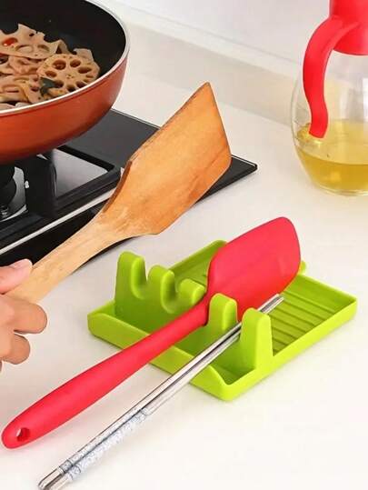 1pc Abs Utensil Rest With Drip Pad - Stylish Kitchen Organizer For Spoons, Ladles, Tongs & More - Protective Countertop Guard, Easy-Clean Design - Perfect For Home & Restaurant Use