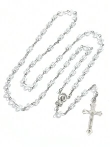 1 Piece Of Fashionable And Exquisite Crystal Cross Rosary Necklace Suitable For Women To Wear On Daily Dates - White - View 3