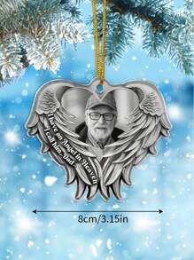 1 pièce de décoration commémorative de Noël personnalisée, un cadeau photo personnalisé de papa et maman, une décoration commémorative en acrylique, gravée dans le cœur, cadeau personnalisé pour la maison, ailes d'ange