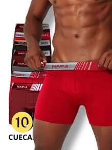 Set Of 10 Adult Boxer Briefs, Premium Quality, Comfortable, NAPJ - Multicolor - View 3