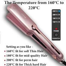 Alisador y rizador de cabello cerámico con turmalina 2 en 1, 4 ajustes de temperatura, cuidado de iones negativos, calentamiento rápido, sin interruptor físico de encendido/apagado