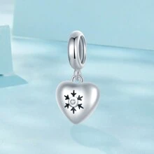 WOSTU 1 Stück 925 Sterlingsilber glänzender Winter Schneeflocken Charm Perlen Anhänger, geeignet für DIY Armband Halskette Schmuckherstellung, Geschenkidee für Mädchen & Frauen in der Ferienzeit