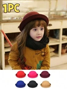 1pc Kinderen Herfst/Winter Veelzijdige Emmerhoed, Koepelvormige Rand Retro Hoed, Leuke Unisex Kinderen & Ouder-Kind Pet, Britse Stijl