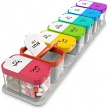 1 个大型药丸收纳盒，7 天，XL 药盒，每天 2 次，每周上午下午补充药物收纳盒，大型日常药丸盒，带超大容器，可容纳您所有的维生素 - 彩色 - 查看 2